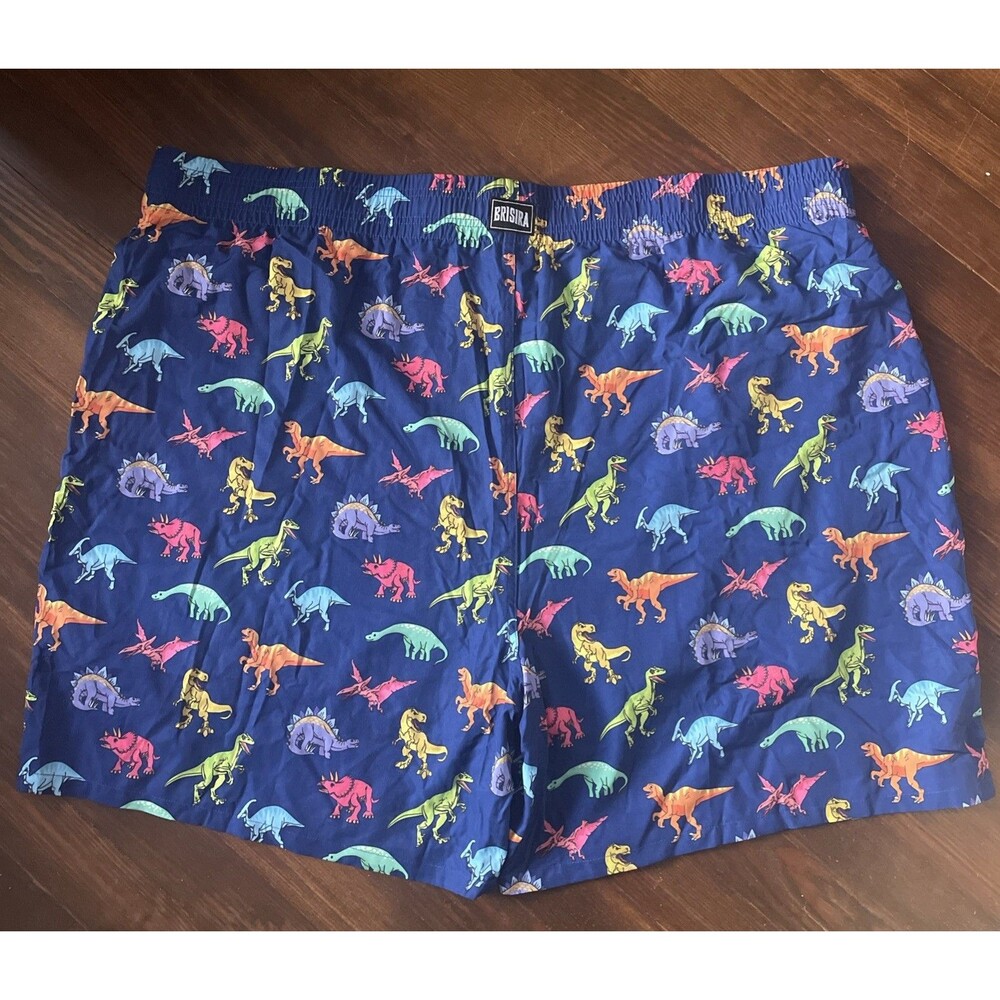 Dinosaur swim trunks Mens 4xl (54 waist) blue colorful summer NWT Brisira Brand